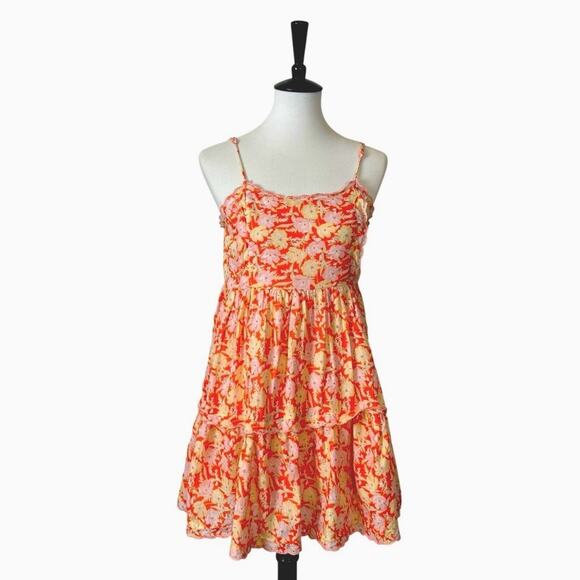 Urban Outfitters Mini Dress Sleeveless Hanna Orange Floral Women’s Size Small - Picture 1 of 13
